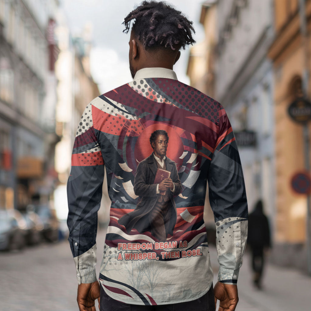 Nat Turner Black History Long Sleeve Button Shirt Retro Pop Art Swirl Sunburst Portrait Freedom