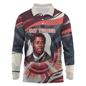 Nat Turner Black History Long Sleeve Polo Shirt Retro Pop Art Swirl Sunburst Portrait Freedom
