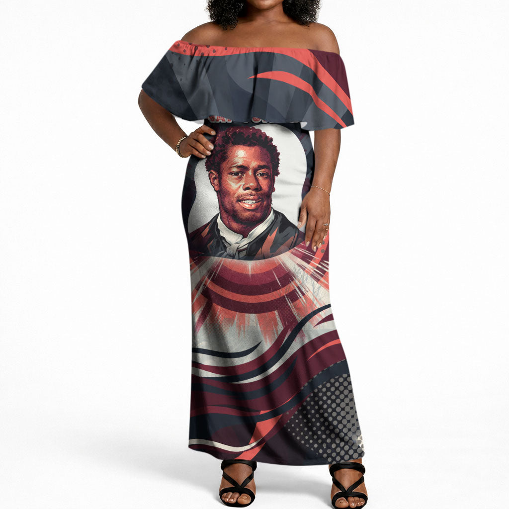 Nat Turner Black History Off Shoulder Maxi Dress Retro Pop Art Swirl Sunburst Portrait Freedom