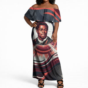 Nat Turner Black History Off Shoulder Maxi Dress Retro Pop Art Swirl Sunburst Portrait Freedom
