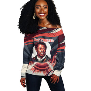 Nat Turner Black History Off Shoulder Sweater Retro Pop Art Swirl Sunburst Portrait Freedom