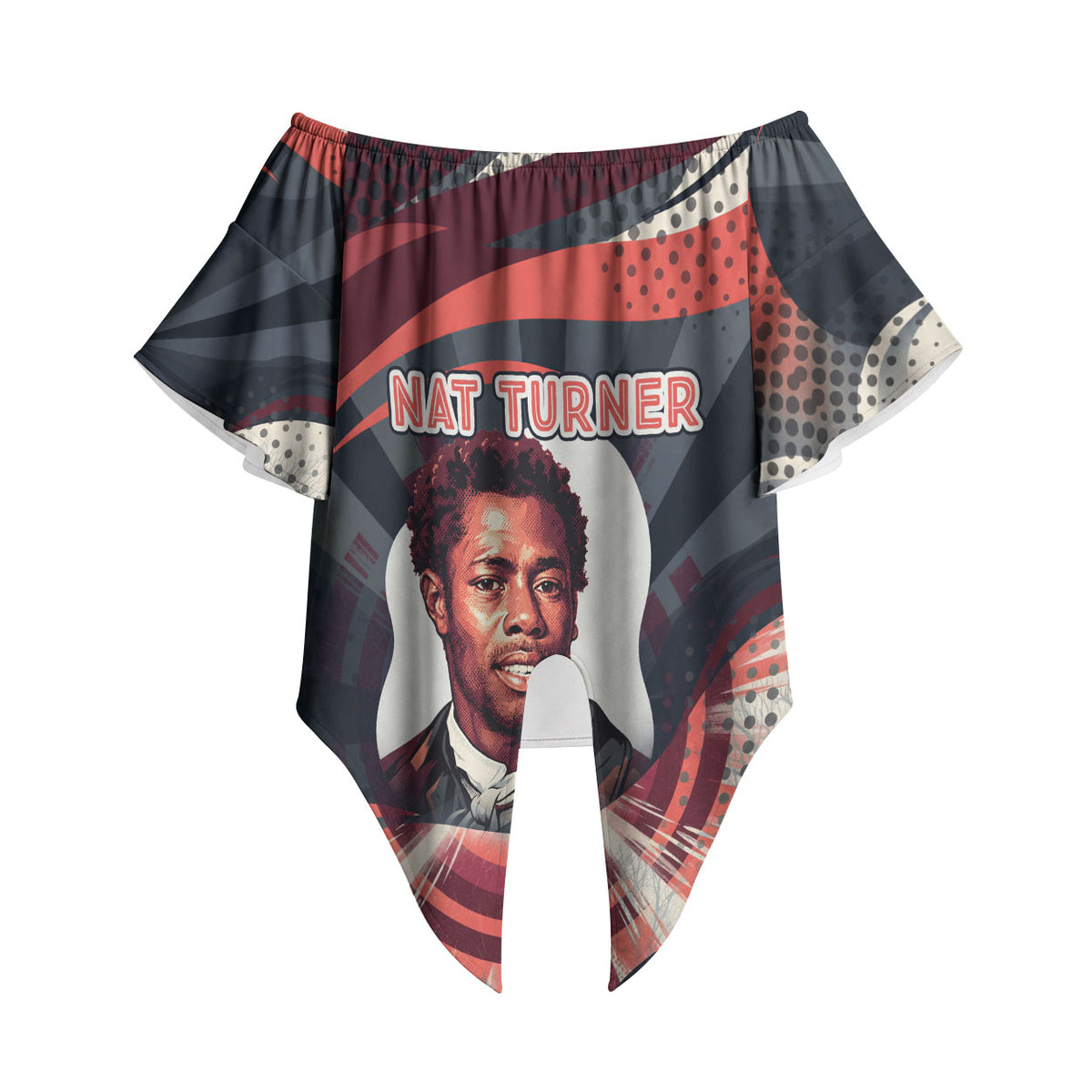 Nat Turner Black History Off Shoulder Wrap Waist Top Retro Pop Art Swirl Sunburst Portrait Freedom