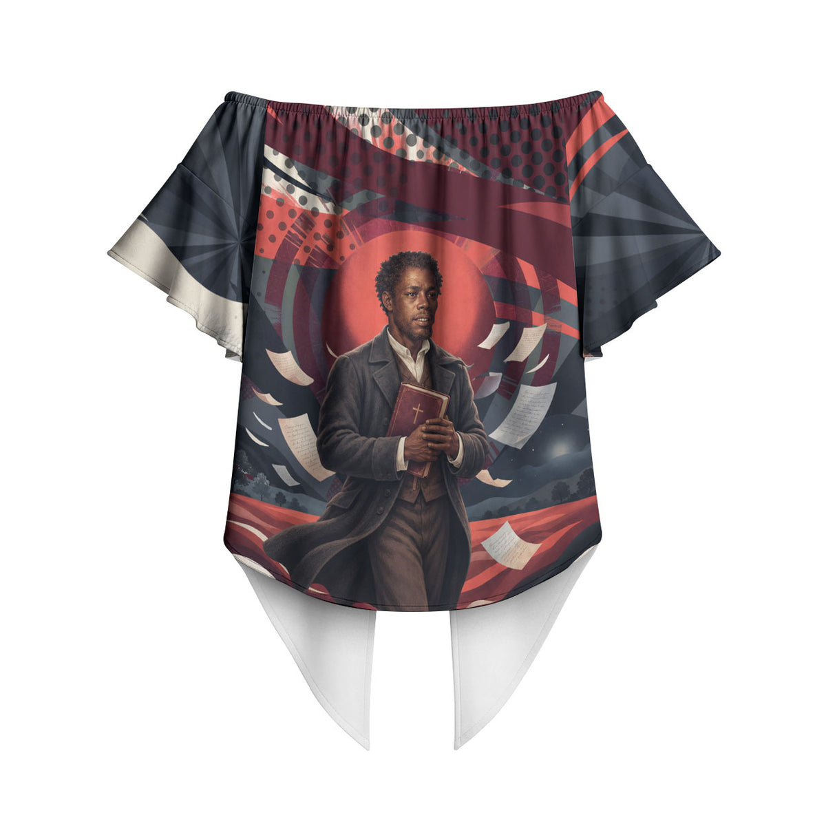 Nat Turner Black History Off Shoulder Wrap Waist Top Retro Pop Art Swirl Sunburst Portrait Freedom