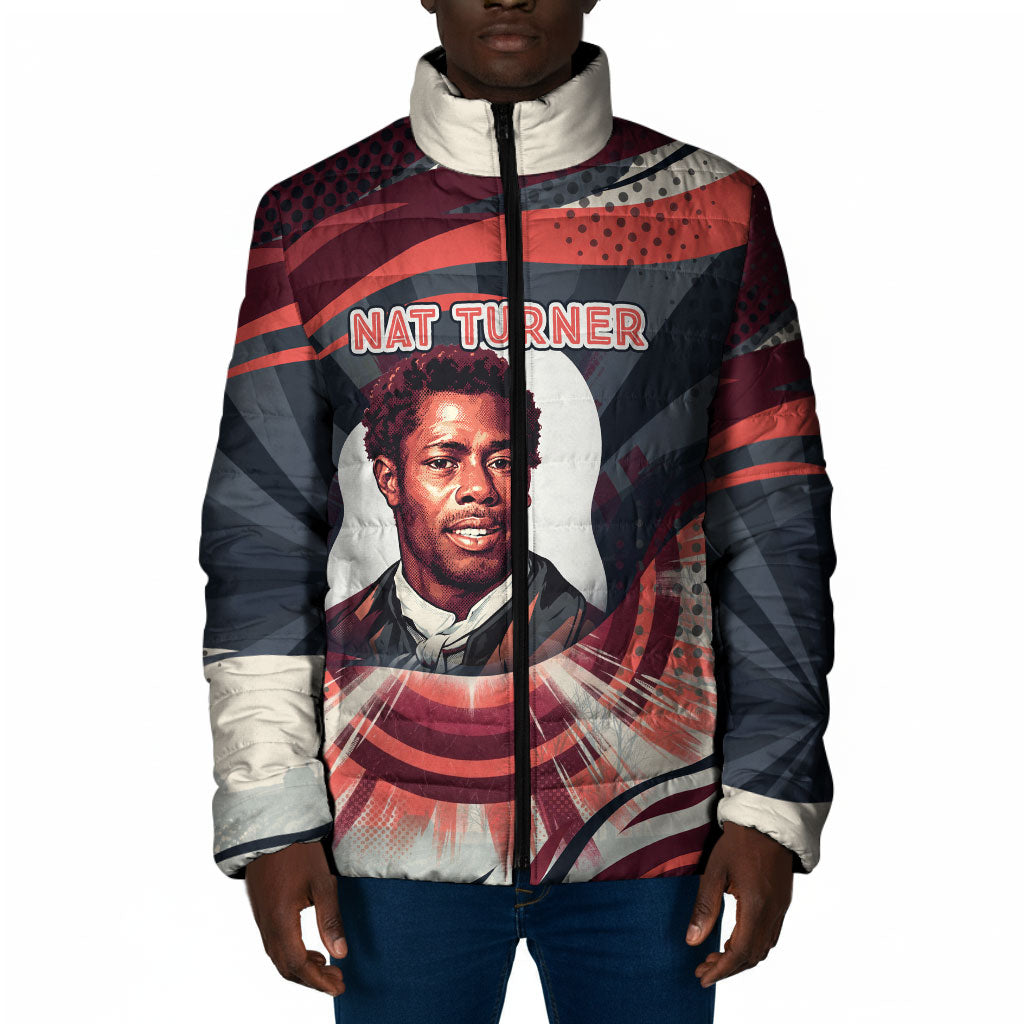Nat Turner Black History Padded Jacket Retro Pop Art Swirl Sunburst Portrait Freedom