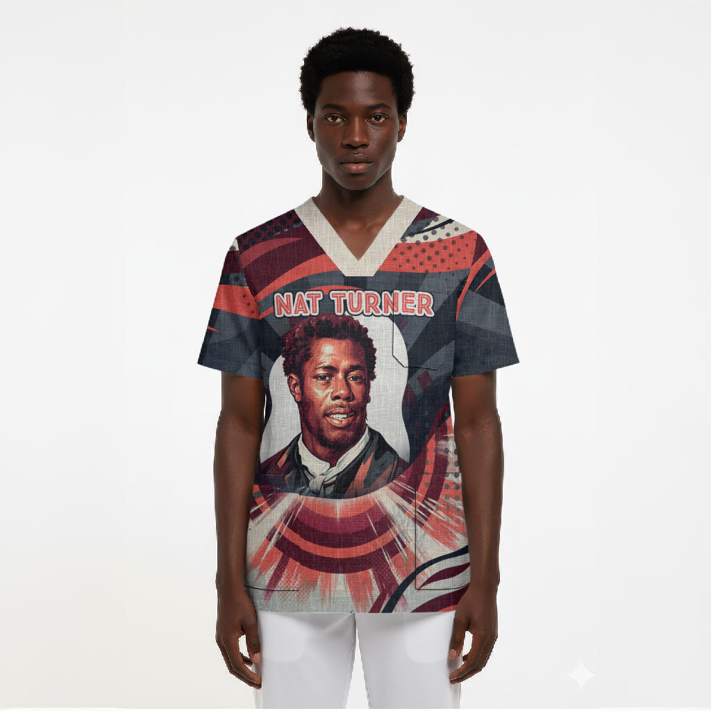Nat Turner Black History Scrub Top Retro Pop Art Swirl Sunburst Portrait Freedom