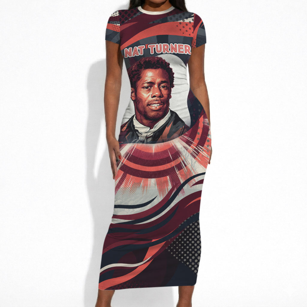 Nat Turner Black History Short Sleeve Bodycon Dress Retro Pop Art Swirl Sunburst Portrait Freedom