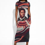 Nat Turner Black History Short Sleeve Bodycon Dress Retro Pop Art Swirl Sunburst Portrait Freedom