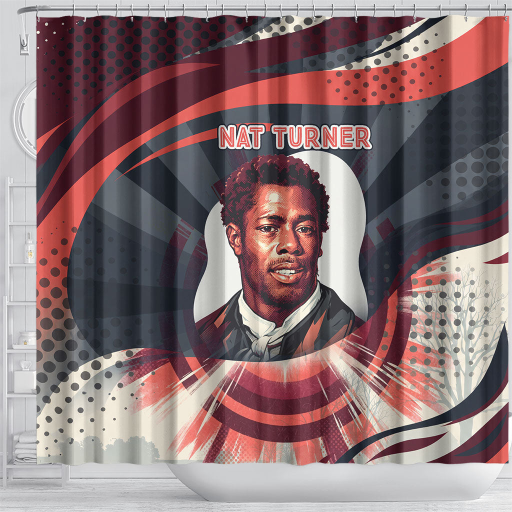 Nat Turner Black History Shower Curtain Retro Pop Art Swirl Sunburst Portrait Freedom