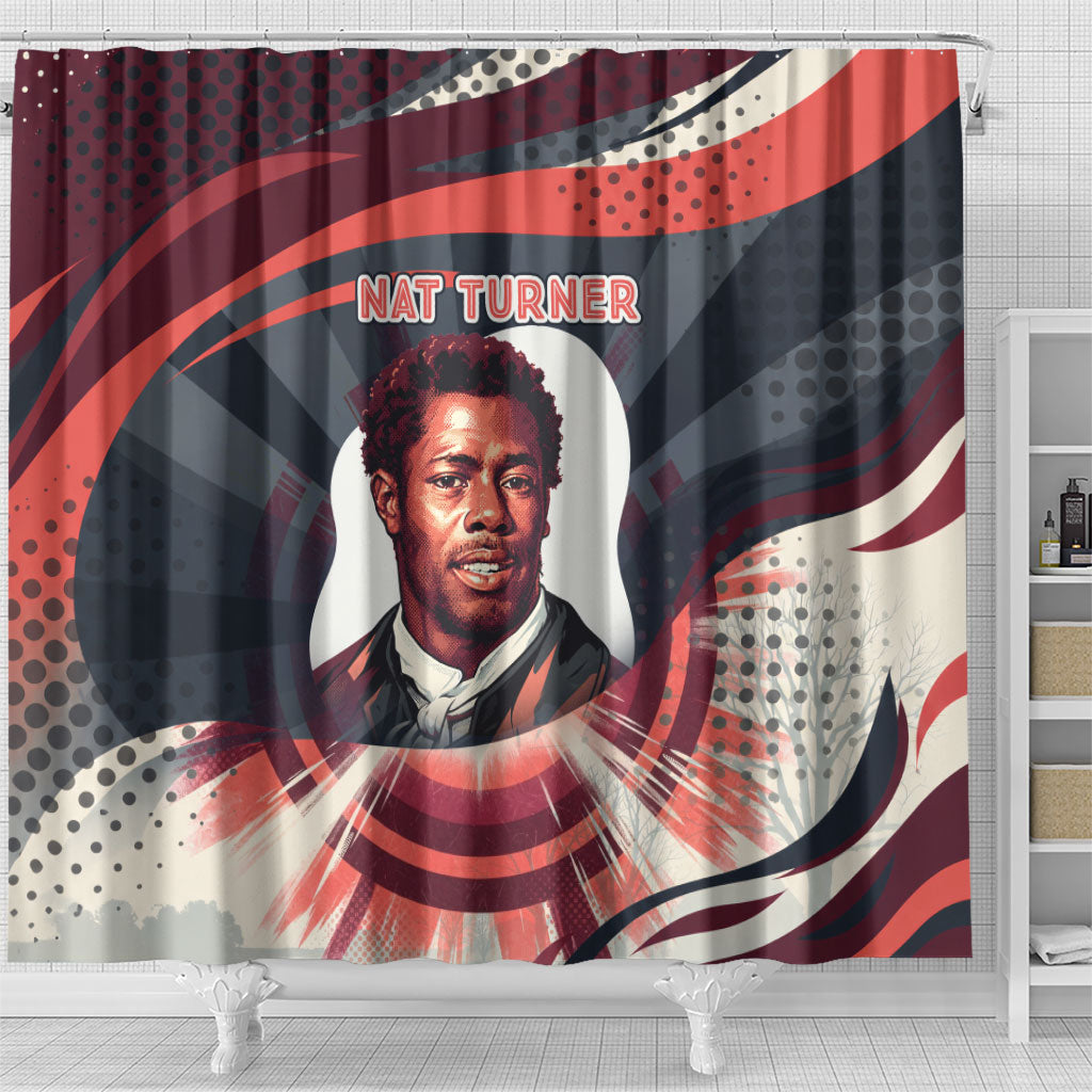 Nat Turner Black History Shower Curtain Retro Pop Art Swirl Sunburst Portrait Freedom