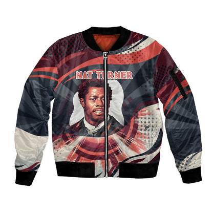 Nat Turner Black History Sleeve Zip Bomber Jacket Retro Pop Art Swirl Sunburst Portrait Freedom