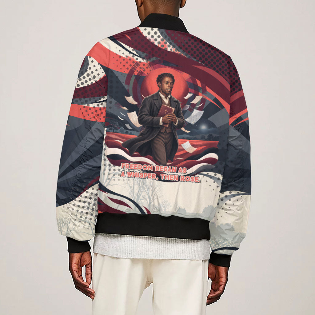 Nat Turner Black History Sleeve Zip Bomber Jacket Retro Pop Art Swirl Sunburst Portrait Freedom