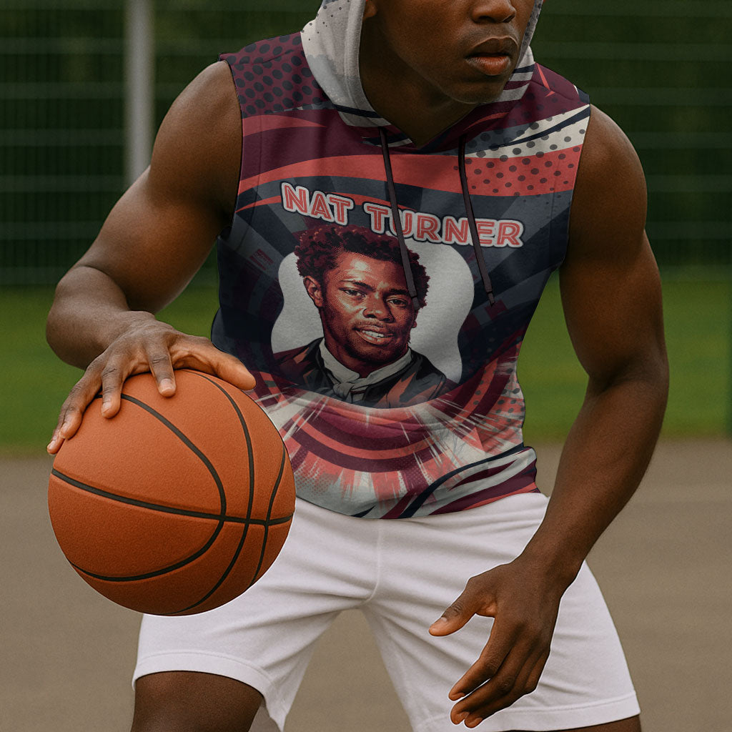 Nat Turner Black History Sleeveless Hoodie Retro Pop Art Swirl Sunburst Portrait Freedom