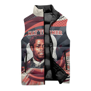 Nat Turner Black History Sleeveless Puffer Jacket Retro Pop Art Swirl Sunburst Portrait Freedom