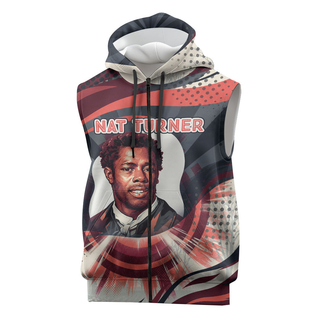 Nat Turner Black History Sleeveless Zip Hoodie Retro Pop Art Swirl Sunburst Portrait Freedom