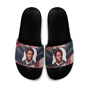 Nat Turner Black History Slide Sandals Retro Pop Art Swirl Sunburst Portrait Freedom
