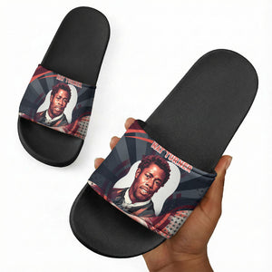 Nat Turner Black History Slide Sandals Retro Pop Art Swirl Sunburst Portrait Freedom