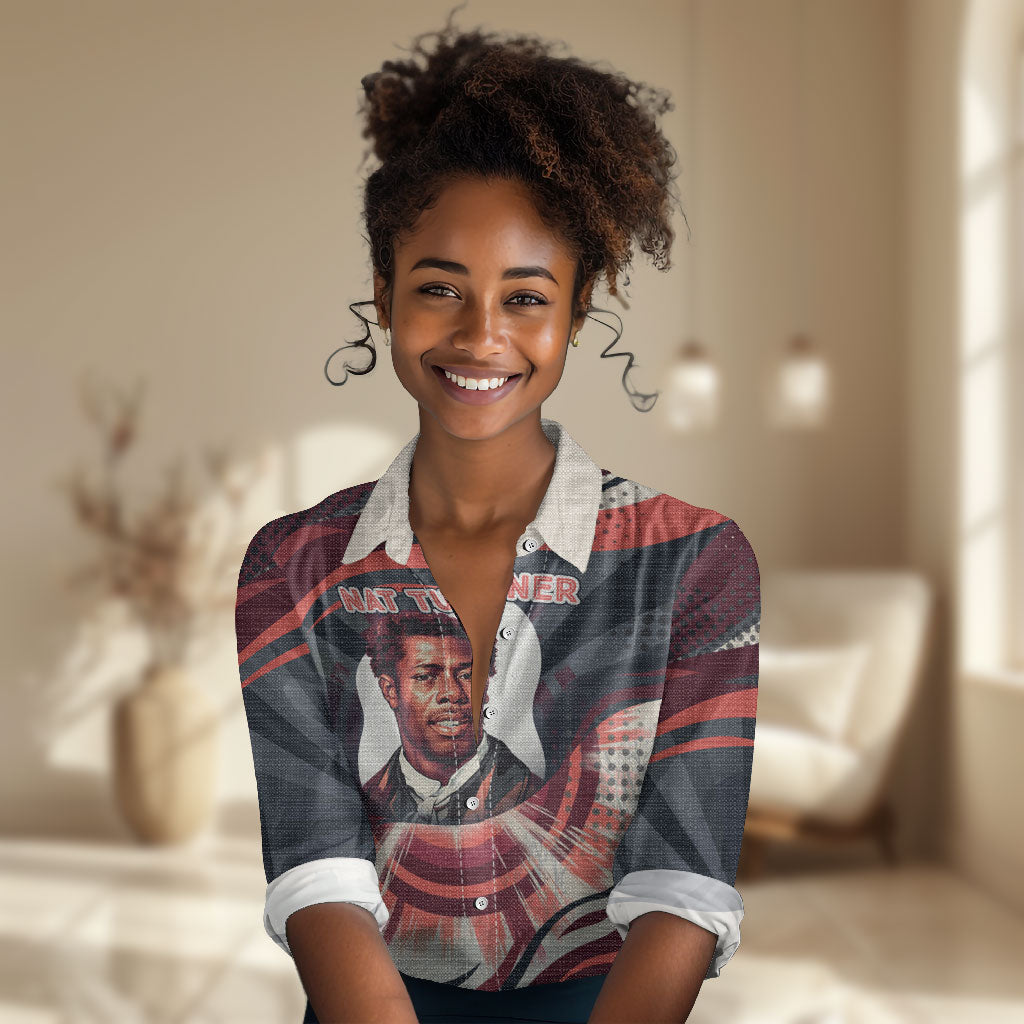 Nat Turner Black History Women Casual Shirt Retro Pop Art Swirl Sunburst Portrait Freedom