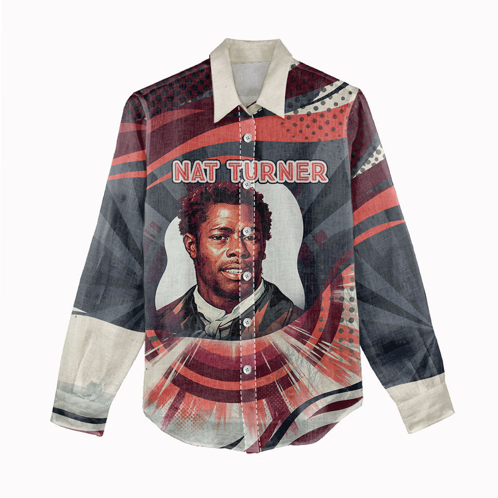 Nat Turner Black History Women Casual Shirt Retro Pop Art Swirl Sunburst Portrait Freedom