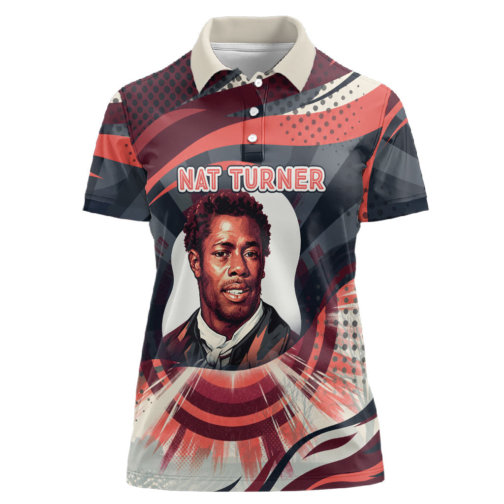 Nat Turner Black History Women Polo Shirt Retro Pop Art Swirl Sunburst Portrait Freedom