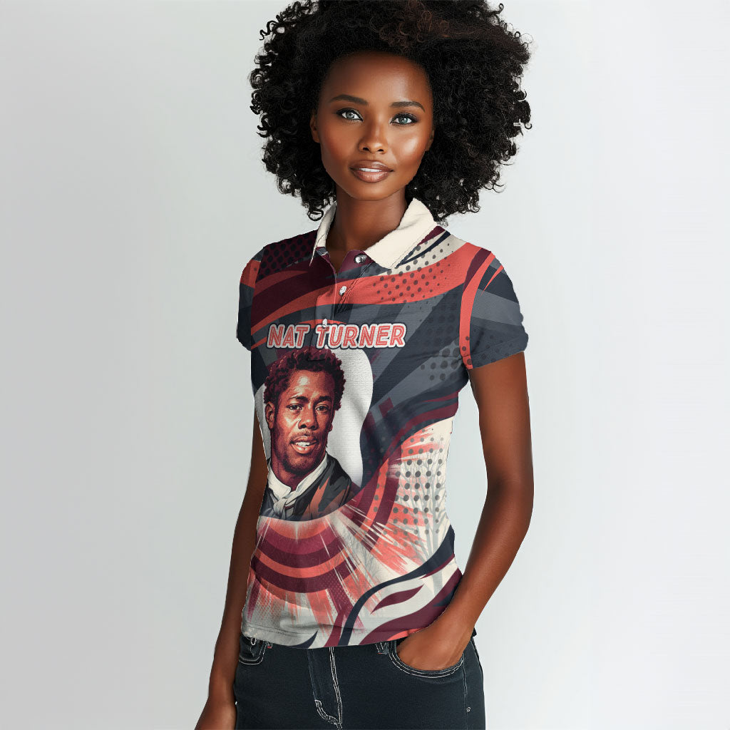 Nat Turner Black History Women Polo Shirt Retro Pop Art Swirl Sunburst Portrait Freedom