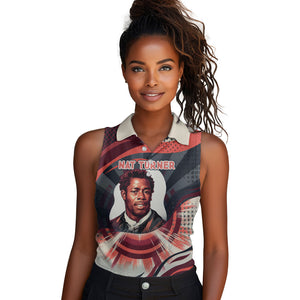 Nat Turner Black History Women Sleeveless Polo Shirt Retro Pop Art Swirl Sunburst Portrait Freedom