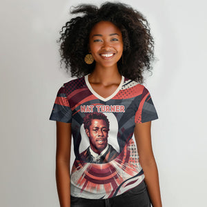 Nat Turner Black History Women V-Neck T-Shirt Retro Pop Art Swirl Sunburst Portrait Freedom