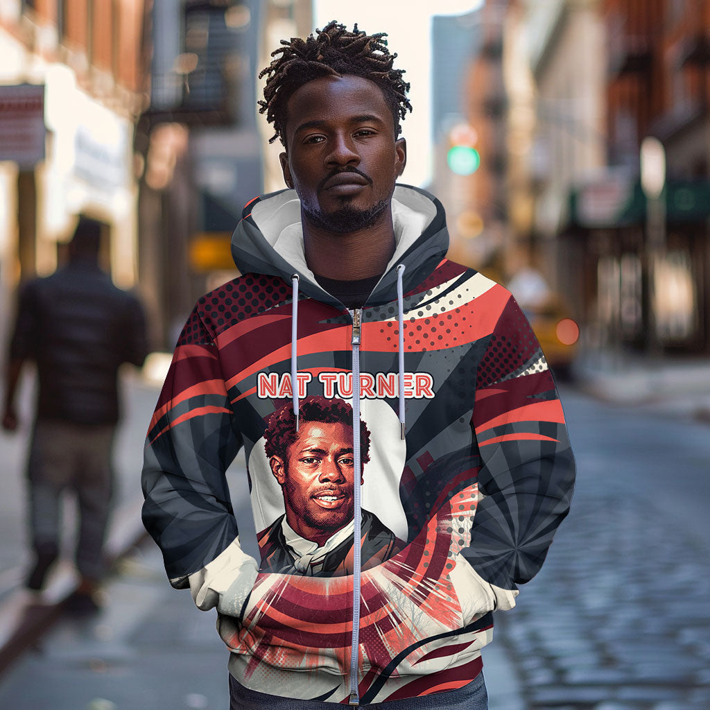 Nat Turner Black History Zip Hoodie Retro Pop Art Swirl Sunburst Portrait Freedom