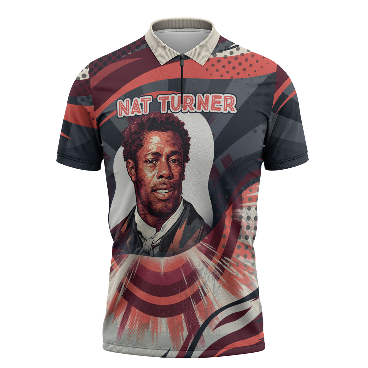 Nat Turner Black History Zipper Polo Shirt Retro Pop Art Swirl Sunburst Portrait Freedom