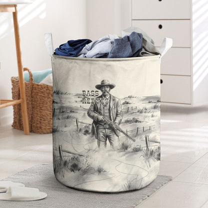 Bass Reeves Lawman Western Marshal Laundry Basket Vintage Charcoal Sketch Indomitable Black Cowboy Legend