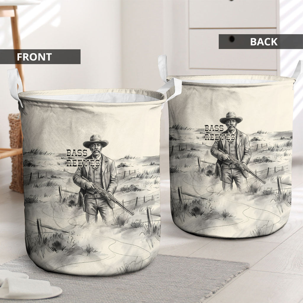 Bass Reeves Lawman Western Marshal Laundry Basket Vintage Charcoal Sketch Indomitable Black Cowboy Legend