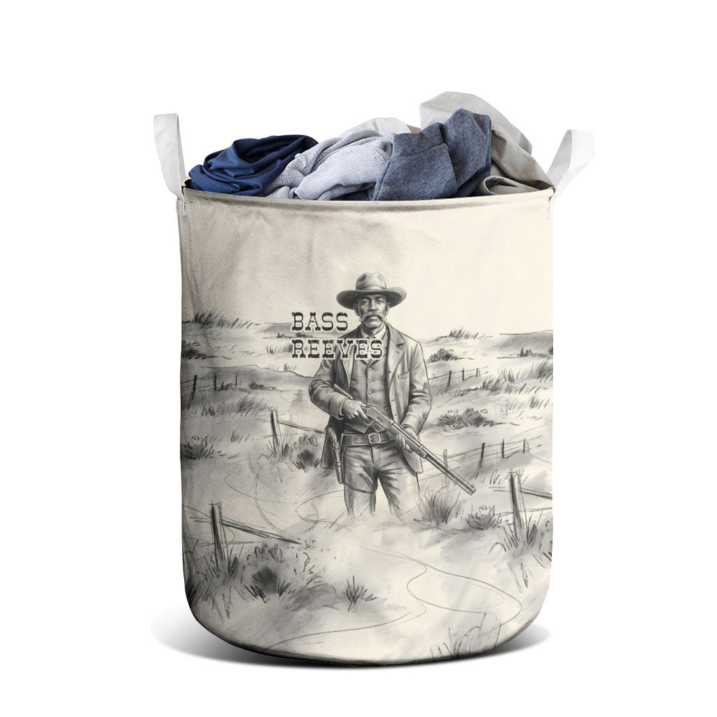 Bass Reeves Lawman Western Marshal Laundry Basket Vintage Charcoal Sketch Indomitable Black Cowboy Legend