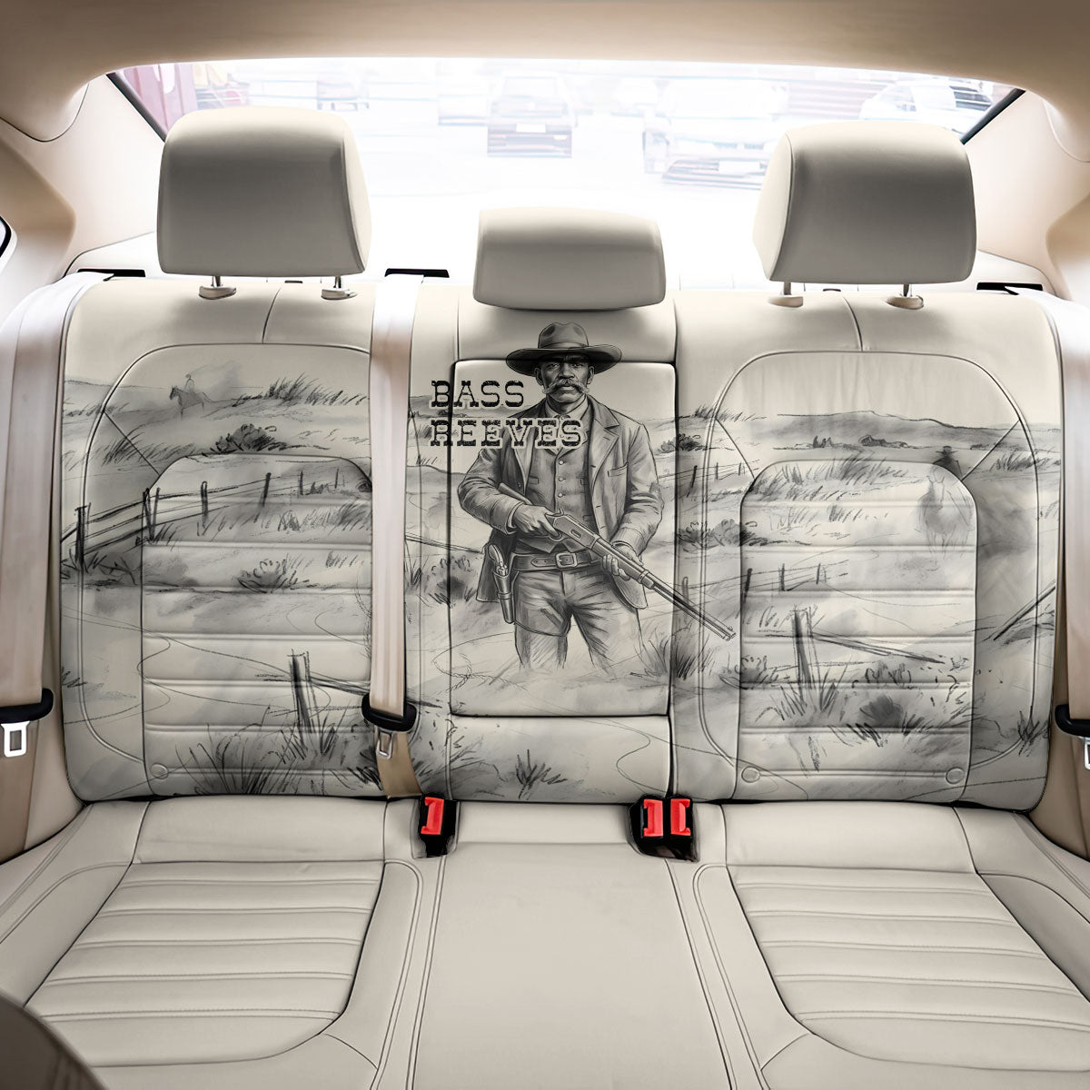 Bass Reeves Lawman Western Marshal Back Car Seat Cover Vintage Charcoal Sketch Indomitable Black Cowboy Legend