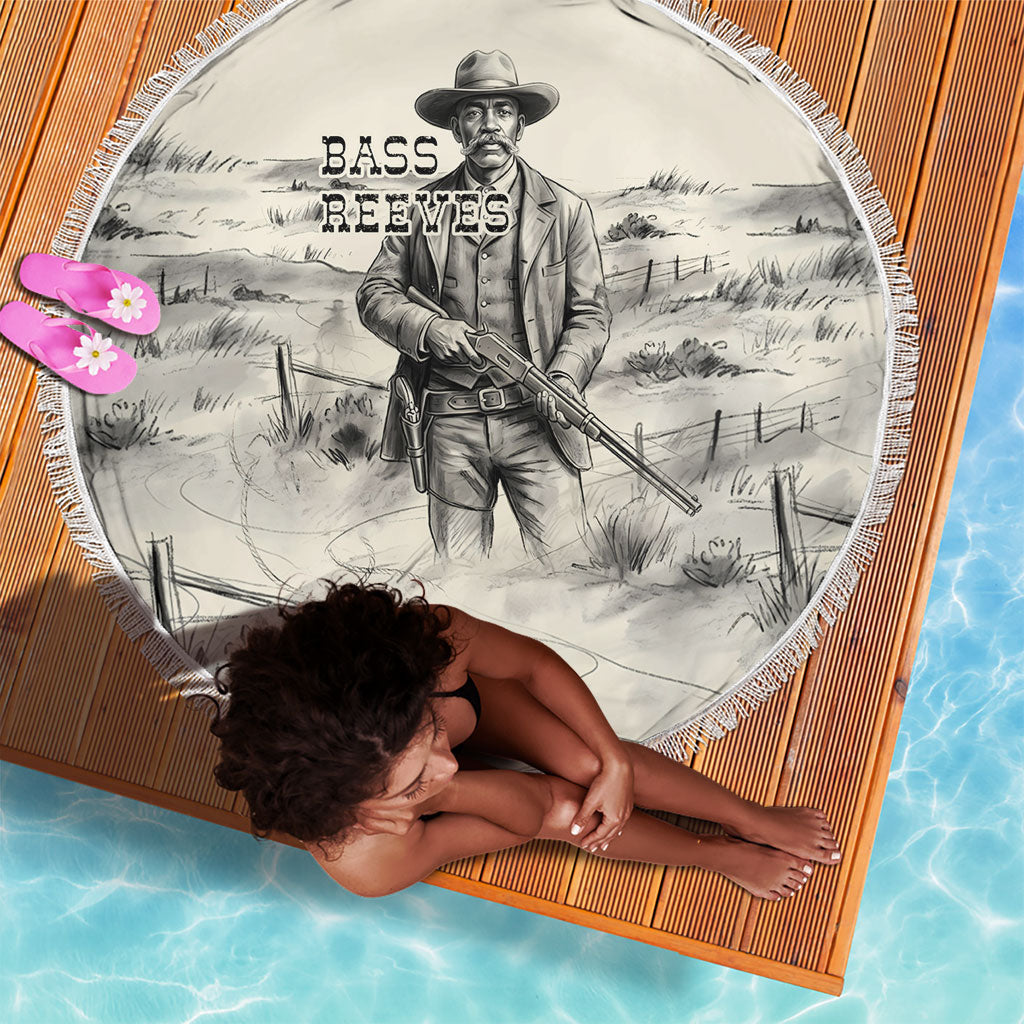 Bass Reeves Lawman Western Marshal Beach Blanket Vintage Charcoal Sketch Indomitable Black Cowboy Legend