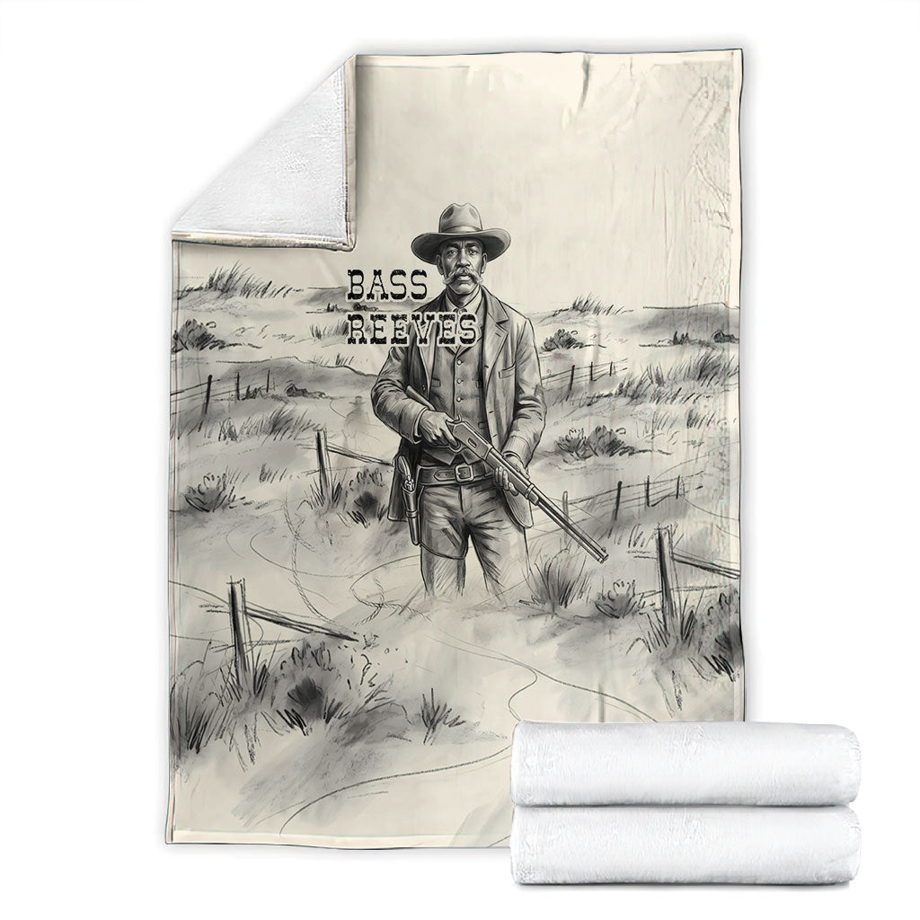 Bass Reeves Lawman Western Marshal Blanket Vintage Charcoal Sketch Indomitable Black Cowboy Legend