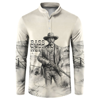 Bass Reeves Lawman Western Marshal Button Sweatshirt Vintage Charcoal Sketch Indomitable Black Cowboy Legend