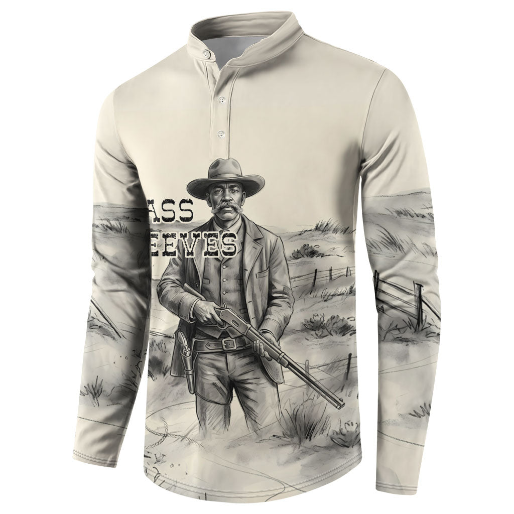 Bass Reeves Lawman Western Marshal Button Sweatshirt Vintage Charcoal Sketch Indomitable Black Cowboy Legend