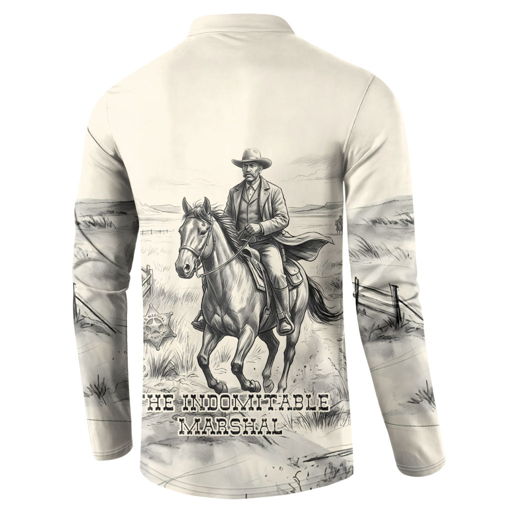Bass Reeves Lawman Western Marshal Button Sweatshirt Vintage Charcoal Sketch Indomitable Black Cowboy Legend