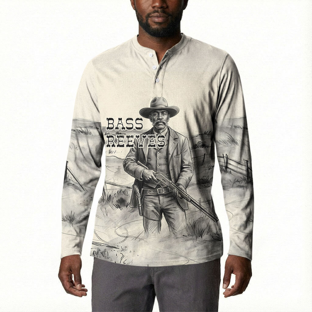 Bass Reeves Lawman Western Marshal Button Sweatshirt Vintage Charcoal Sketch Indomitable Black Cowboy Legend