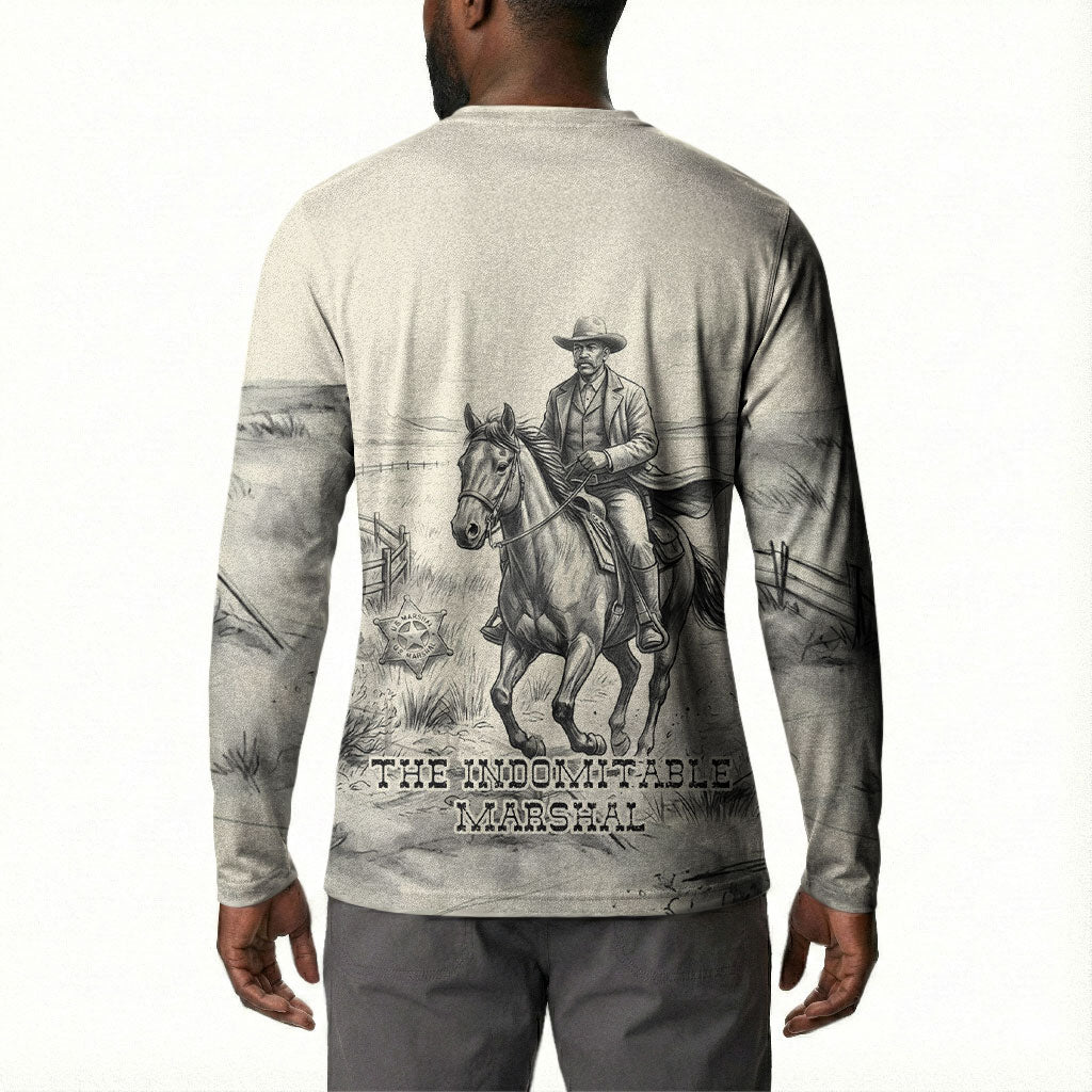 Bass Reeves Lawman Western Marshal Button Sweatshirt Vintage Charcoal Sketch Indomitable Black Cowboy Legend