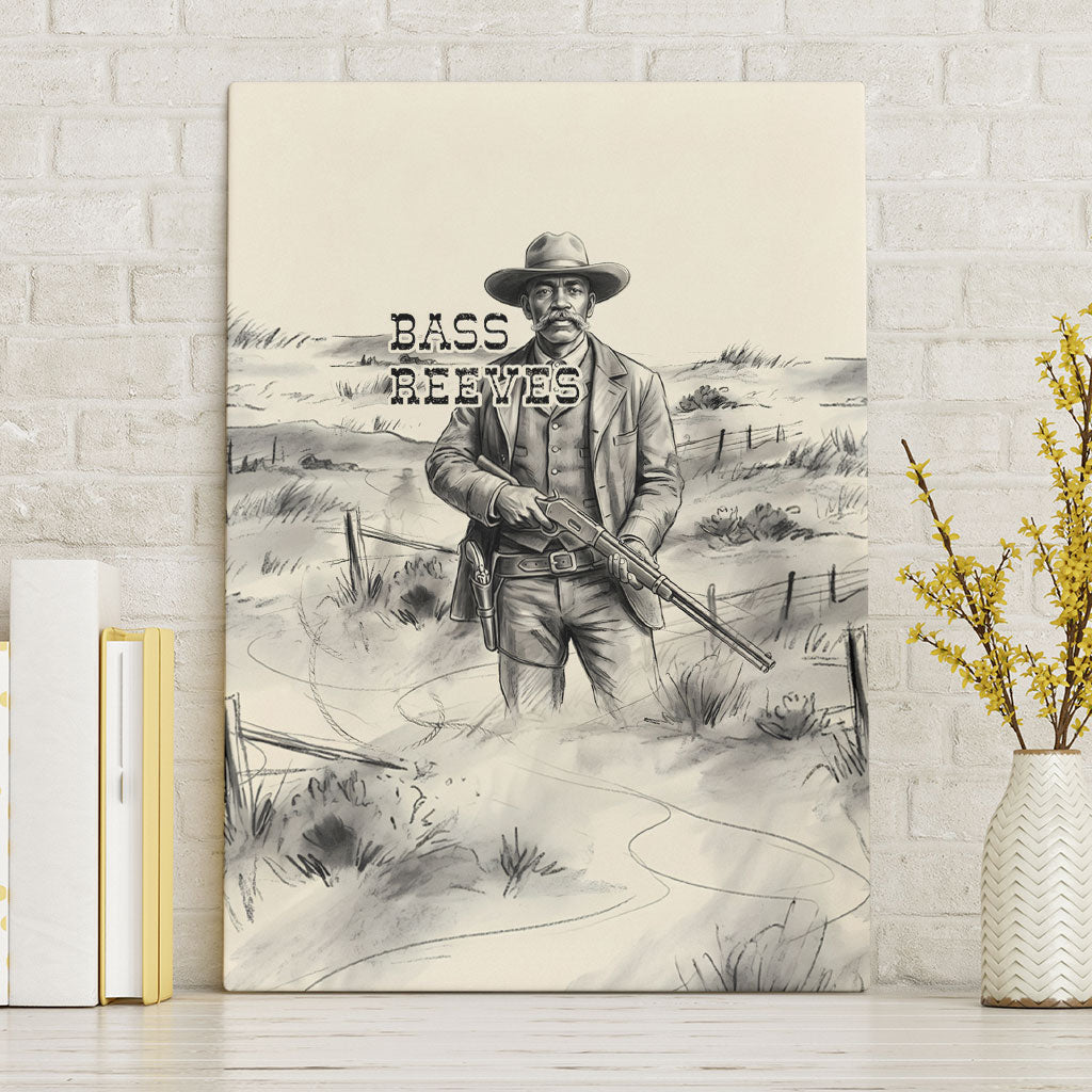 Bass Reeves Lawman Western Marshal Canvas Wall Art Vintage Charcoal Sketch Indomitable Black Cowboy Legend