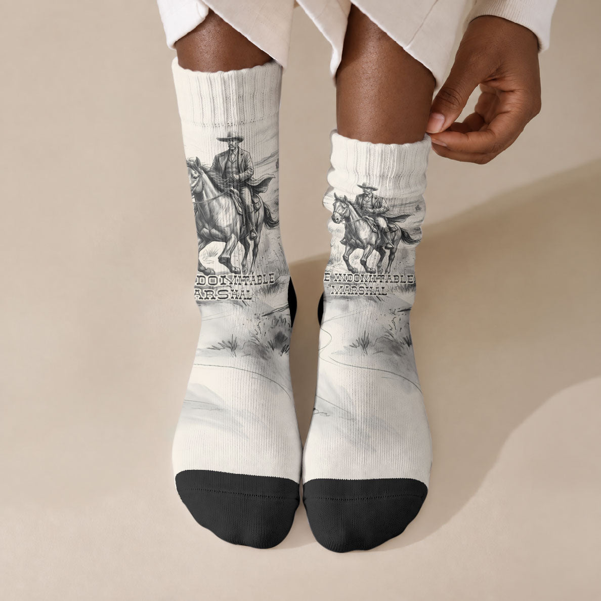 Bass Reeves Lawman Western Marshal Crew Socks Vintage Charcoal Sketch Indomitable Black Cowboy Legend