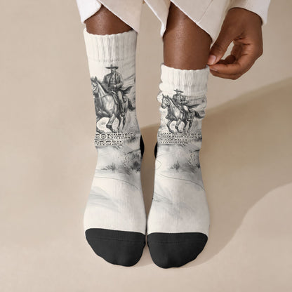 Bass Reeves Lawman Western Marshal Crew Socks Vintage Charcoal Sketch Indomitable Black Cowboy Legend