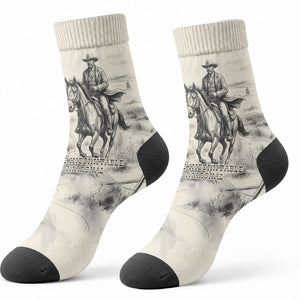 Bass Reeves Lawman Western Marshal Crew Socks Vintage Charcoal Sketch Indomitable Black Cowboy Legend