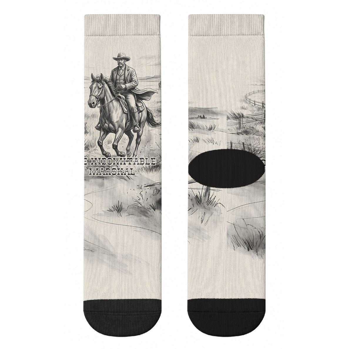 Bass Reeves Lawman Western Marshal Crew Socks Vintage Charcoal Sketch Indomitable Black Cowboy Legend