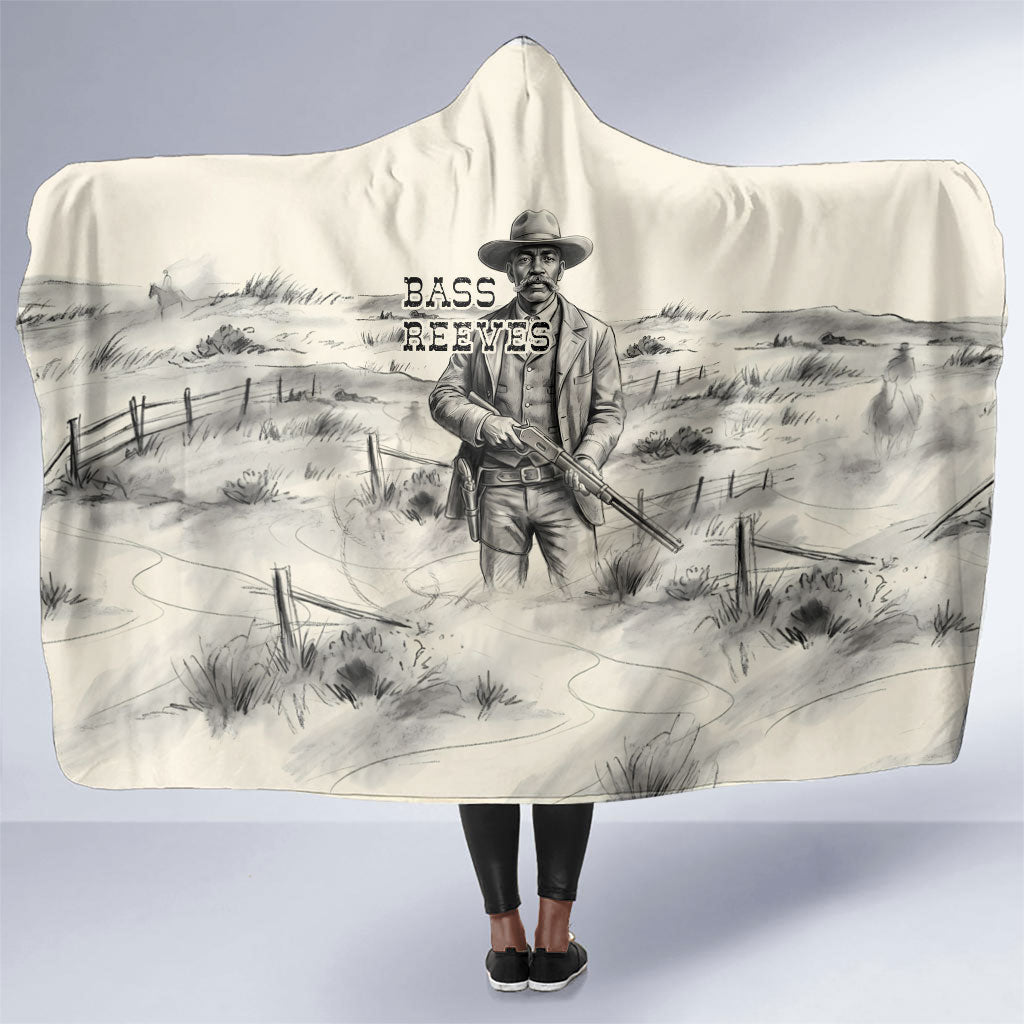 Bass Reeves Lawman Western Marshal Hooded Blanket Vintage Charcoal Sketch Indomitable Black Cowboy Legend