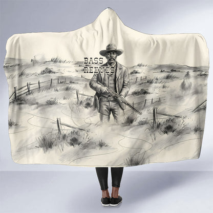 Bass Reeves Lawman Western Marshal Hooded Blanket Vintage Charcoal Sketch Indomitable Black Cowboy Legend