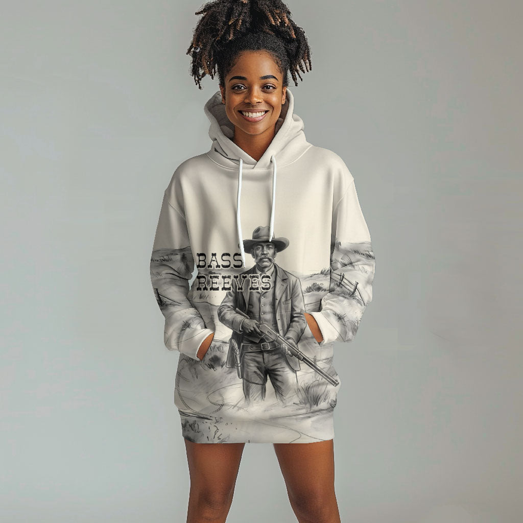 Bass Reeves Lawman Western Marshal Hoodie Dress Vintage Charcoal Sketch Indomitable Black Cowboy Legend