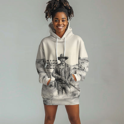 Bass Reeves Lawman Western Marshal Hoodie Dress Vintage Charcoal Sketch Indomitable Black Cowboy Legend