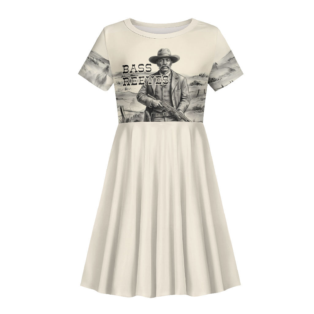 Bass Reeves Lawman Western Marshal Kid Short Sleeve Dress Vintage Charcoal Sketch Indomitable Black Cowboy Legend