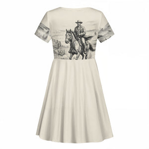 Bass Reeves Lawman Western Marshal Kid Short Sleeve Dress Vintage Charcoal Sketch Indomitable Black Cowboy Legend